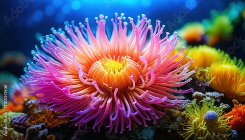 Mesmerizing sea anemone swaying in ocean currents.