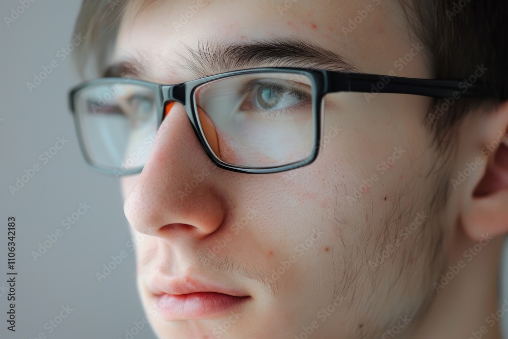 Fototapeta premium Close-up shot of someone with glasses, useful for illustrating characters or people in various scenarios