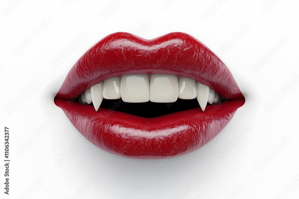 3d red lips with white vampire teeth isolated on a white solid background. 3d red lips with white vampire teeth isolated on a white solid background.