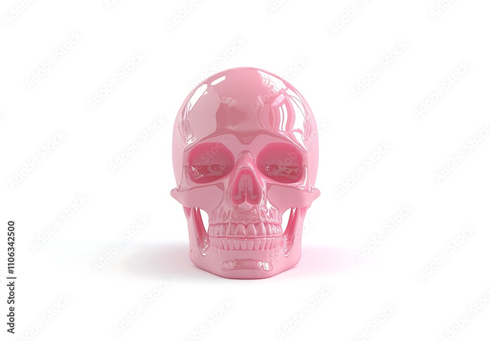 Obraz premium 3d glossy pastel pink skull on white background.