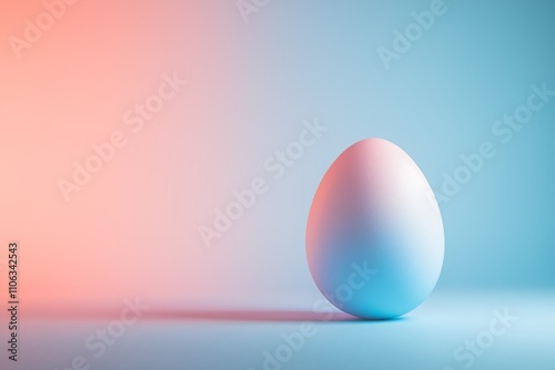 3d Easter egg in blue and pink colors on pastel background. Copy space.