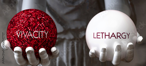 Vivacity or Lethargy - decide between two options. Greek statue presenting a choice: vivacity or lethargy, weighing their values. Looking at pros and cons. Presenting possibilities. ,3d illustration