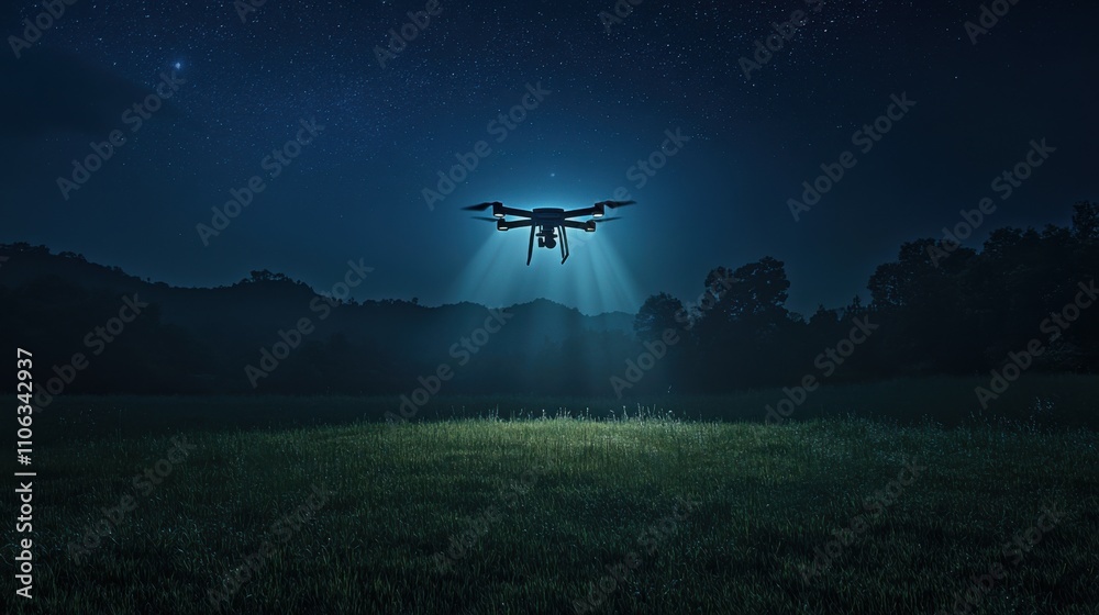 Drone volando en una noche estrellada Drone volando en una noche estrellada