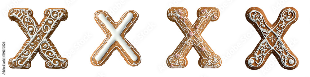 Obraz premium Alphabet X, made with gingerbread cookie, Logo design, letter, isolated on a transparent background
