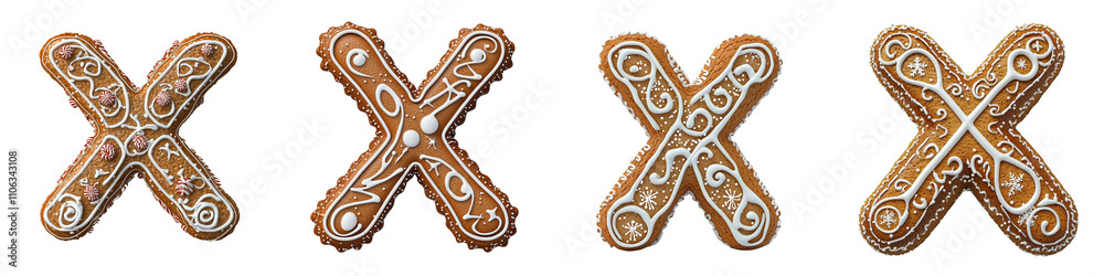 Fototapeta premium Alphabet X, made with gingerbread cookie, Logo design, letter, isolated on a transparent background