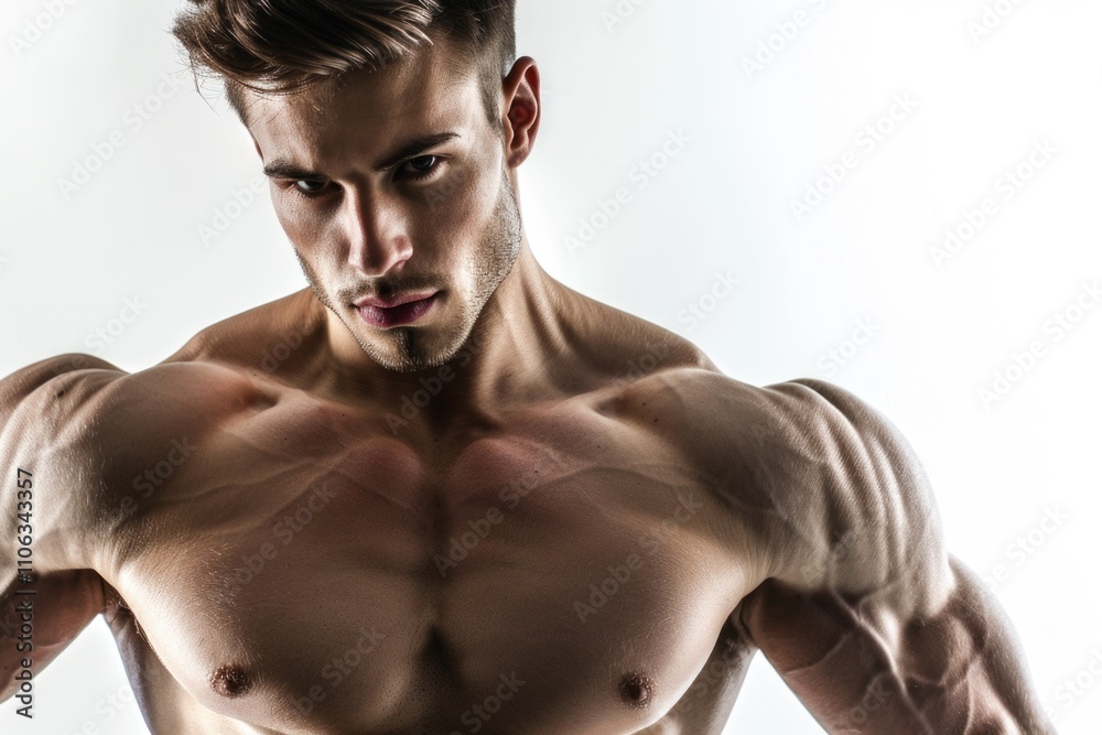 A person without a shirt posing for a photo A person without a shirt posing for a photo