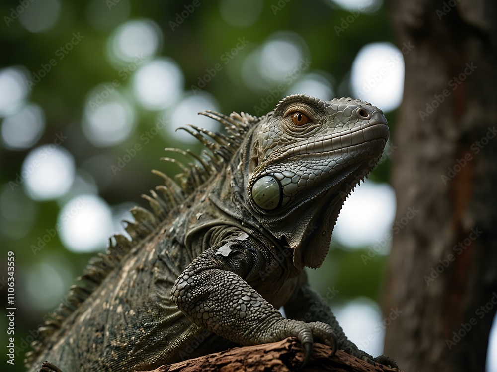 Obraz premium Medium shot of an iguana on a tree.