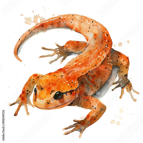 A watercolor painting of a Newt, isolated on a white background. Newt vector.