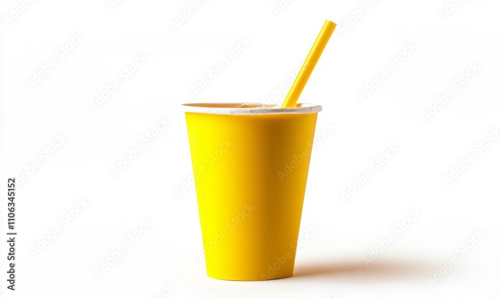 Yellow closed paper glass and straw isolated on white background, clipping path Yellow closed paper glass and straw isolated on white background, clipping path