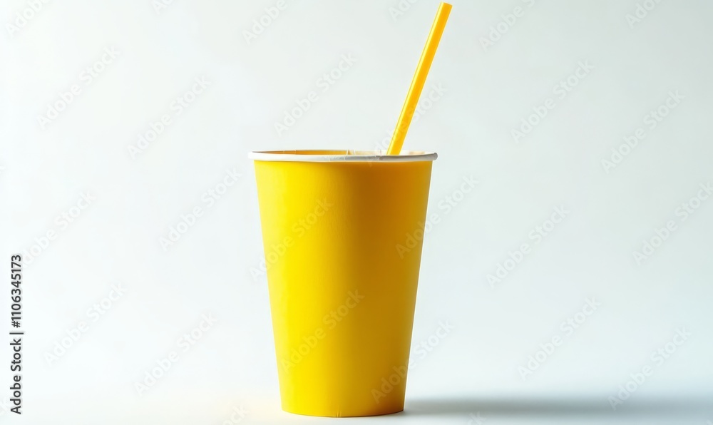Yellow closed paper glass and straw isolated on white background, clipping path Yellow closed paper glass and straw isolated on white background, clipping path