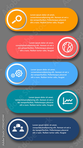 Modern Infographic Template with 5 Steps, Icons, and Text Spaces