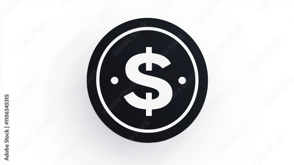 Dollar coin icon inside a circular frame on a black background Dollar coin icon inside a circular frame on a black background