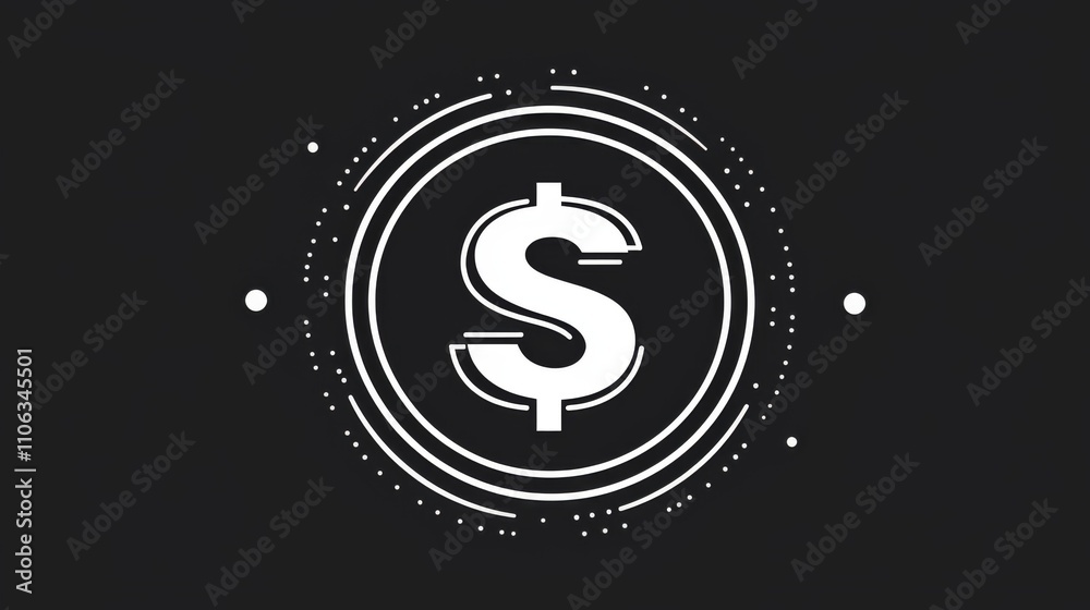 Dollar coin icon in a circular black frame on a white background Dollar coin icon in a circular black frame on a white background