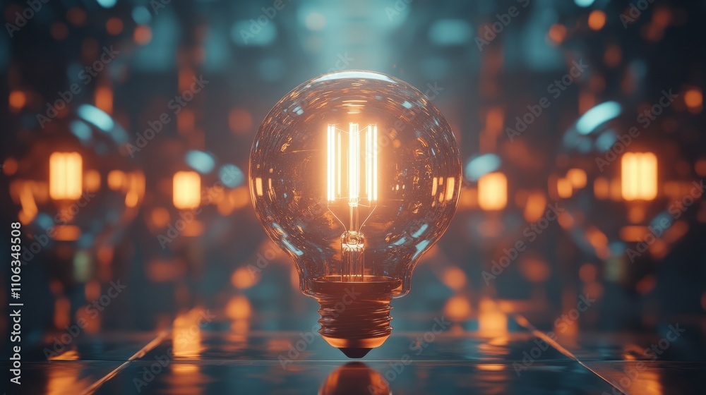 Suspended Glowing Bulb Among a Grid of Unlit Bulbs, A single Glowing Light Bulb in a Sea of Shadows, different, creative idea Suspended Glowing Bulb Among a Grid of Unlit Bulbs, A single Glowing Light Bulb in a Sea of Shadows, different, creative idea