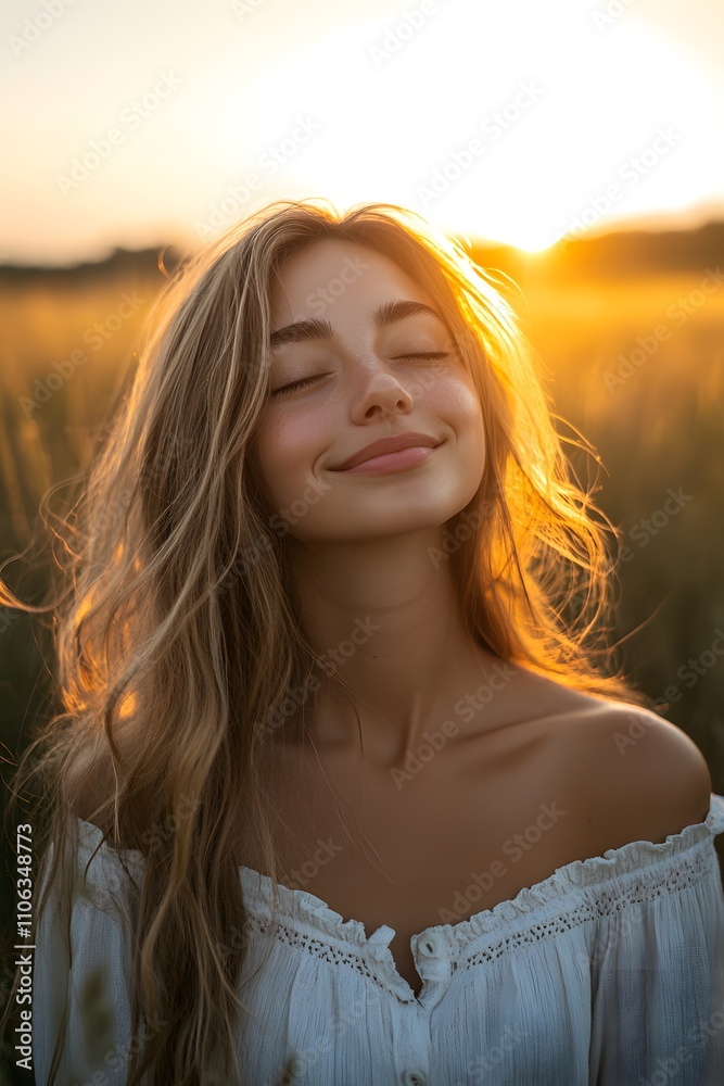 backlit portrait of calm happy smiling free woman with closed eyes enjoys a beautiful moment life on the fields at sunset,photography backlit portrait of calm happy smiling free woman with closed eyes enjoys a beautiful moment life on the fields at sunset,photography