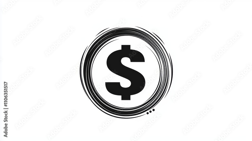 Dollar sign icon inside a minimalistic circular frame on a white background Dollar sign icon inside a minimalistic circular frame on a white background