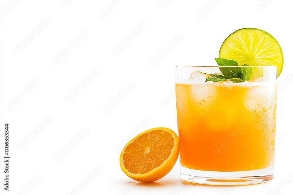 A refreshing citrus cocktail served over ice, garnished with a mint leaf and slices of lime. Perfect for summer gatherings or tropical themed events. A refreshing citrus cocktail served over ice, garnished with a mint leaf and slices of lime. Perfect for summer gatherings or tropical themed events.