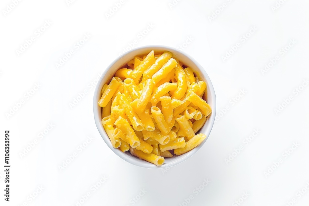 A white bowl filled with macaroni and cheese A white bowl filled with macaroni and cheese