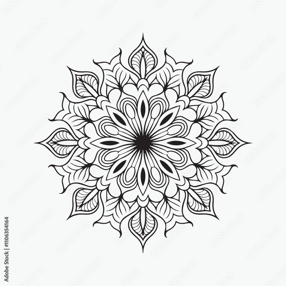 Circular pattern in mandala with flowers for Henna, Mehndi, tattoo, and decoration. Outline doodle hand draw vector illustration. Circular pattern in mandala with flowers for Henna, Mehndi, tattoo, and decoration. Outline doodle hand draw vector illustration.