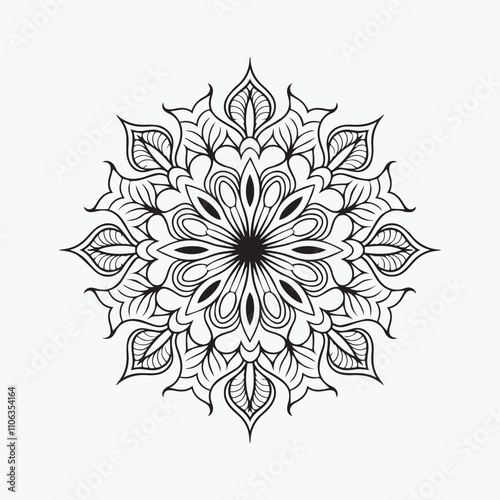 Circular pattern in mandala with flowers for Henna, Mehndi, tattoo, and decoration. Outline doodle hand draw vector illustration. 