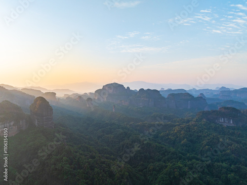 Beautiful sunrise at Changlao Peak of Danxia Mountain in Shaoguan, Guangdong