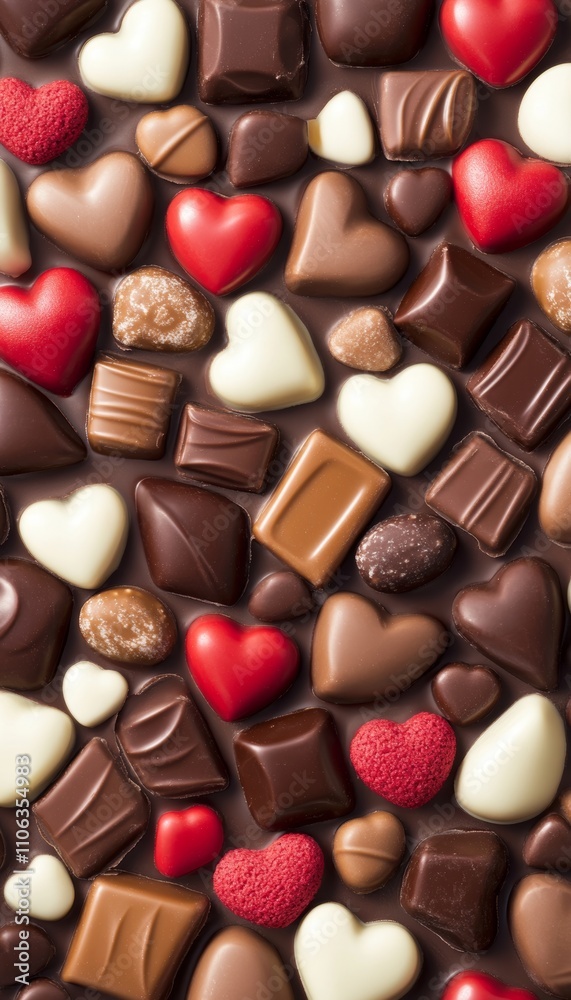 Fototapeta premium Assortment of Delicious Valentines Day Chocolate Candy, Perfect for Romantic Backgrounds