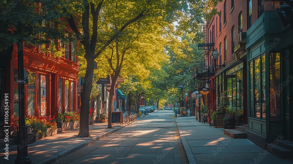 A city street with a sidewalk and a few trees
A city street with a sidewalk and a few trees