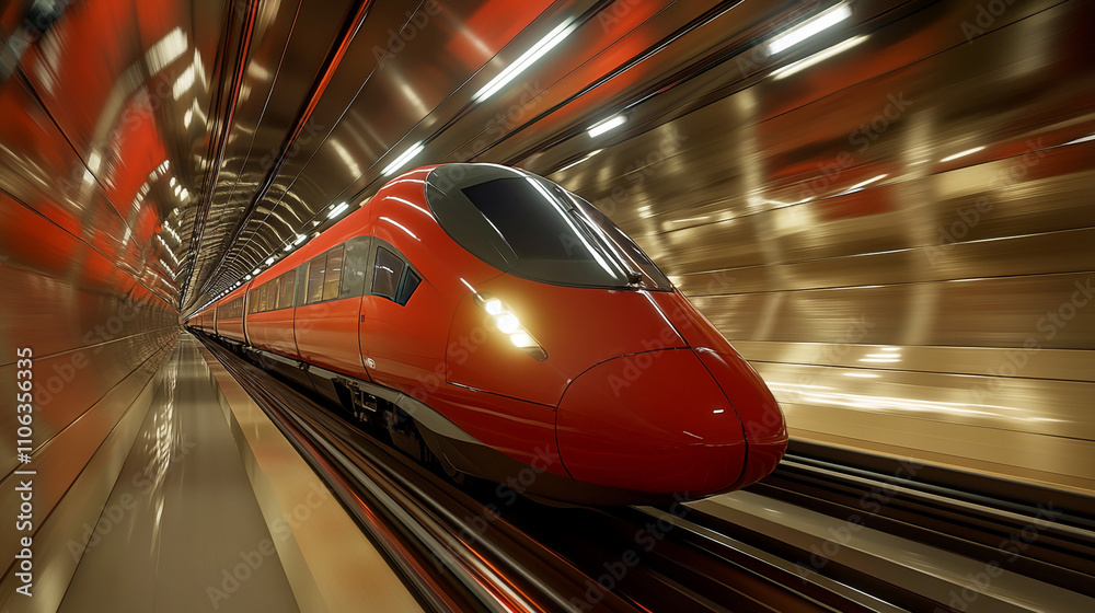 High Speed Train in Modern Tunnel Rapid Transit Travel High Speed Train in Modern Tunnel Rapid Transit Travel