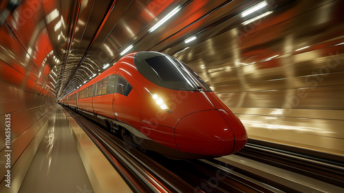 High Speed Train in Modern Tunnel Rapid Transit Travel