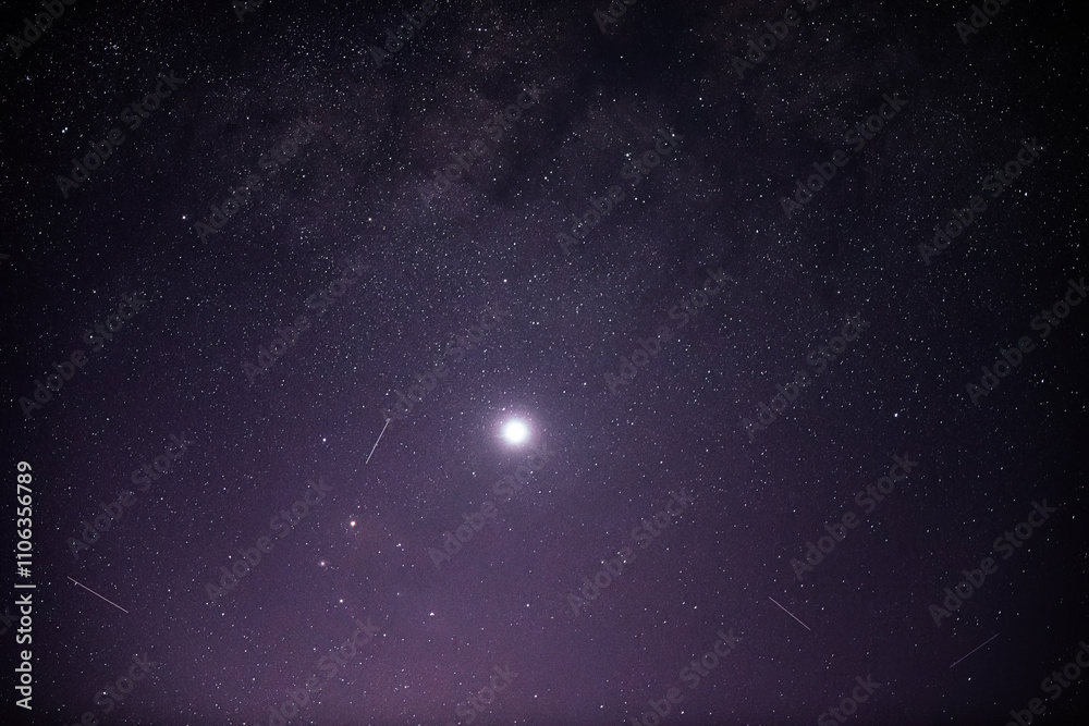 Fototapeta premium Venus, stars and satellites in the night sky