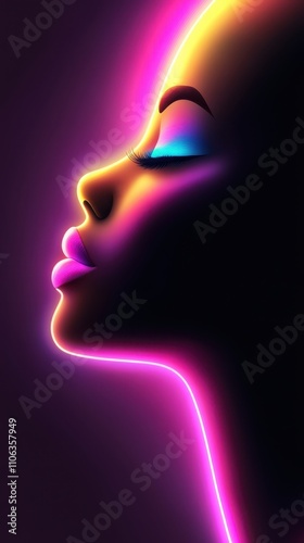 Woman's Silhouette Illuminated in Vibrant Neon Colors Reflecting African Urban Culture