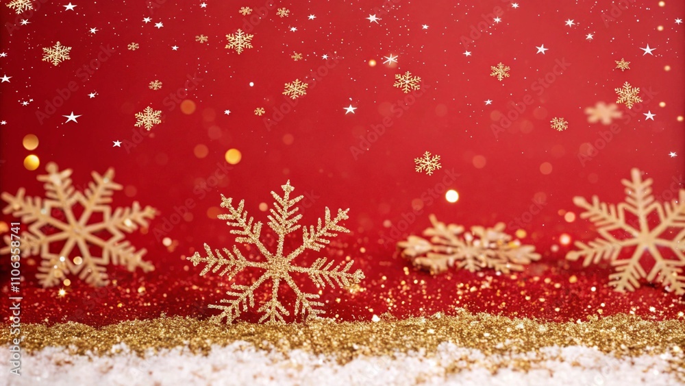 Red Christmas background featuring delicate snowflakes and sparkling gold sequins, perfect for festive designs. Generative AI illustration for Merry Christmas, Winter Holiday, and New Year. Red Christmas background featuring delicate snowflakes and sparkling gold sequins, perfect for festive designs. Generative AI illustration for Merry Christmas, Winter Holiday, and New Year.
