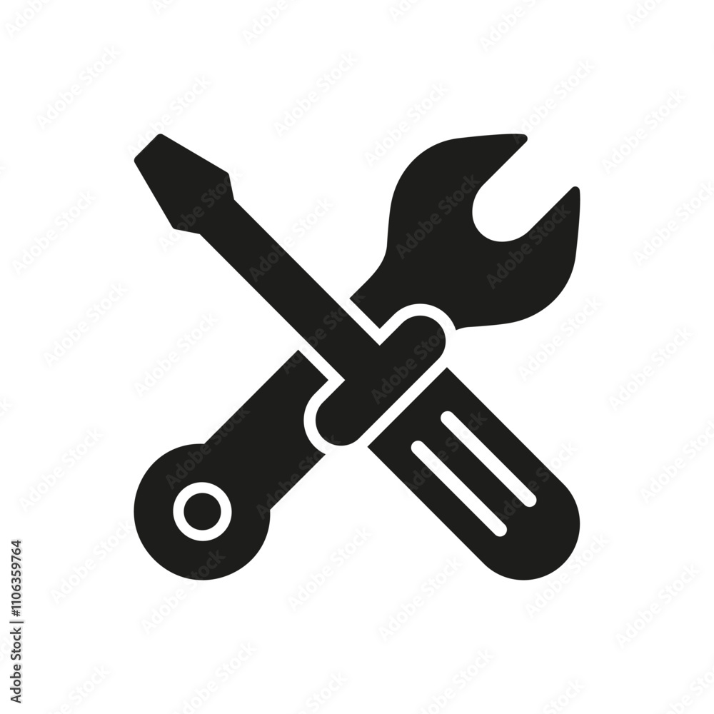 Technical Support Silhouette Icon. Screwdriver and Wrench Glyph Sign for Repair Services. Maintenance and Repair Tool Symbol. Isolated Vector Illustration