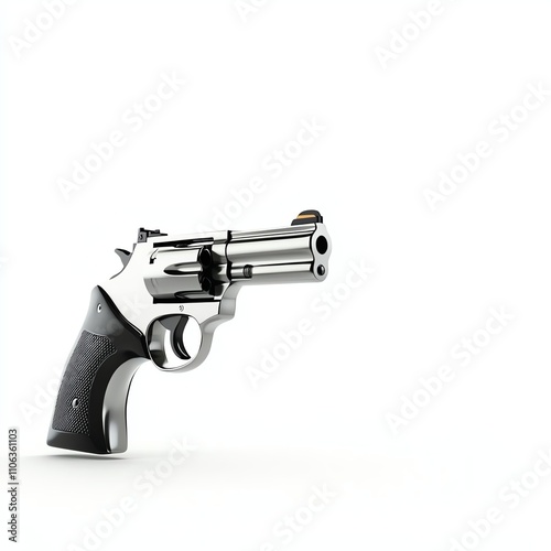 A sleek, modern revolver displayed on a clean white background, showcasing its elegant design and craftsmanship in firearms technology, symbolizing power and precision. photo