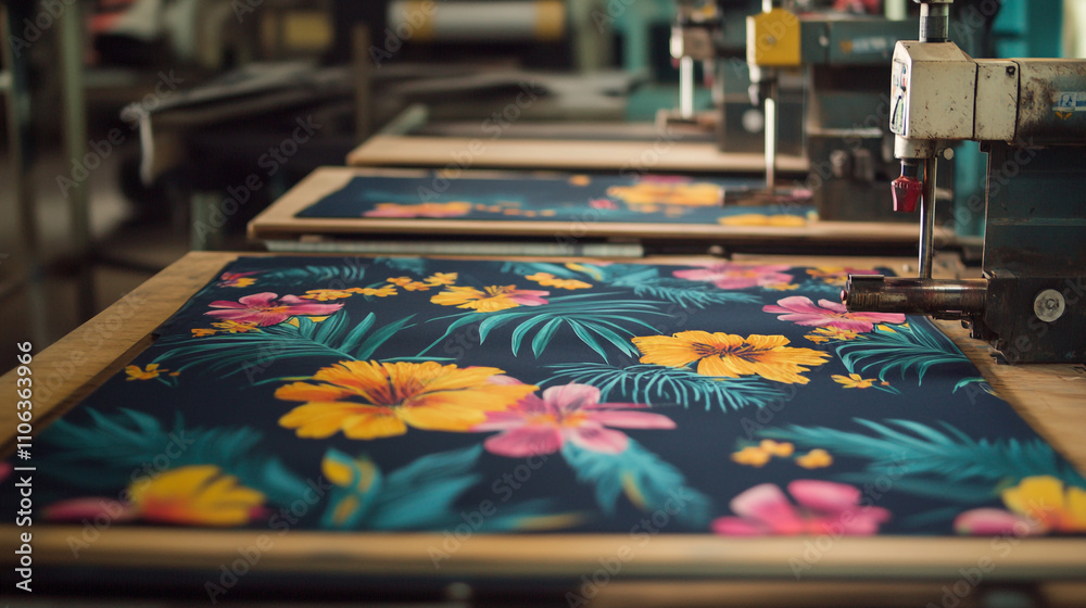 Fototapeta premium Tropical Flower Fabric Printing Textile Factory Production Line