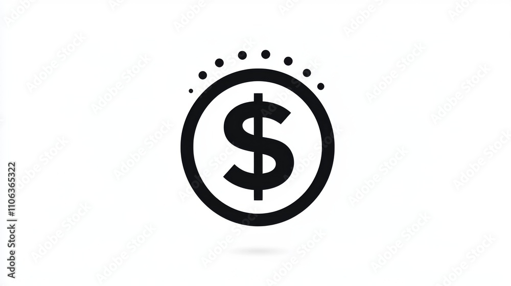 A dollar sign icon inside a bold black circular frame on a white background A dollar sign icon inside a bold black circular frame on a white background