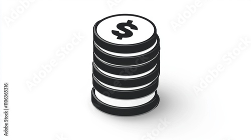 A stack of coins with a dollar sign on a white background