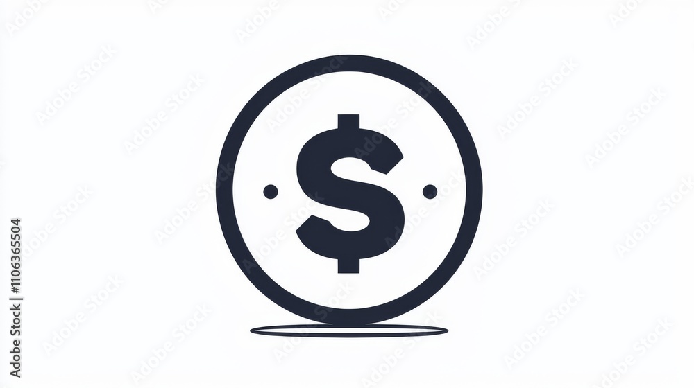 A dollar sign icon inside a circular black frame on a white background A dollar sign icon inside a circular black frame on a white background