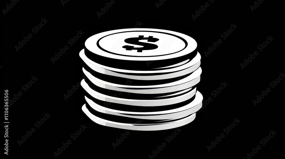 A minimalist dollar sign and coin stack icon on a white background A minimalist dollar sign and coin stack icon on a white background