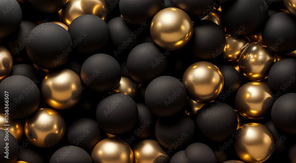 Abstract Background with Black and Gold Spheres. Luxury, Glamour, and Festive Design Concept.