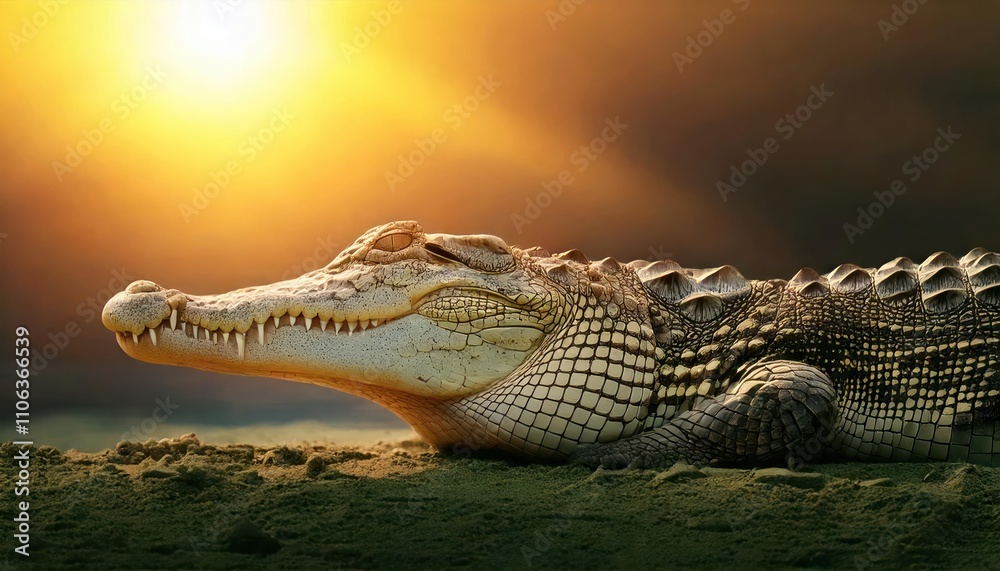 Fototapeta premium Serene crocodile basking in the sun.