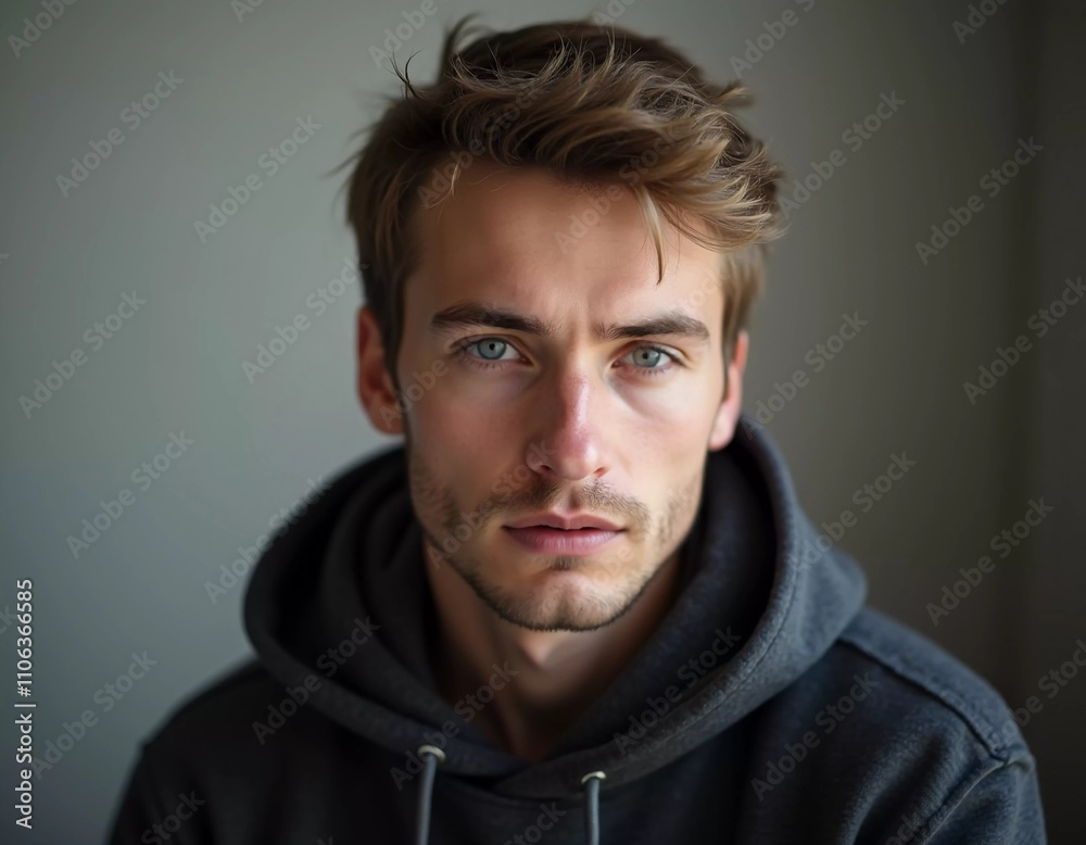 A young man from Russia gazes directly at the viewer with striking blue eyes. Tousled hair and relaxed expression. Introspection and tranquility. Portrait of a handsome man of 30 years. Generative AI A young man from Russia gazes directly at the viewer with striking blue eyes. Tousled hair and relaxed expression. Introspection and tranquility. Portrait of a handsome man of 30 years. Generative AI
