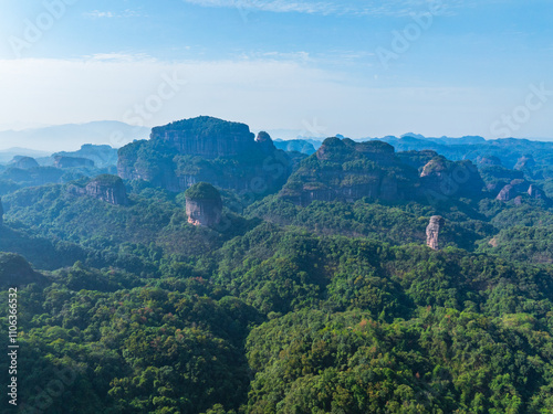 Beautiful sunrise at Changlao Peak of Danxia Mountain in Shaoguan, Guangdong