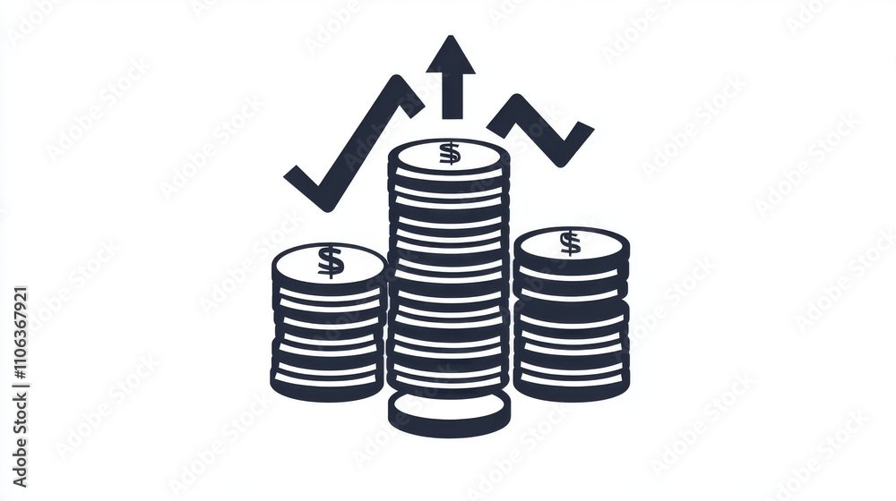 A stack of coins with upward arrows symbolizing financial growth A stack of coins with upward arrows symbolizing financial growth