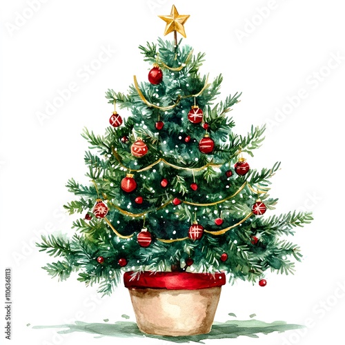 Watercolor potted Christmas tree illustration