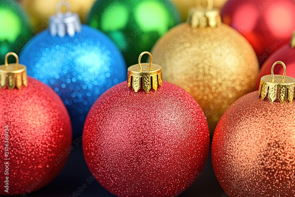 A collection of Christmas ornaments captured in a close-up shot A collection of Christmas ornaments captured in a close-up shot