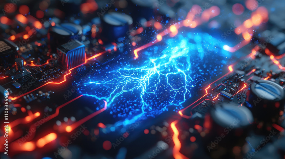 AI processor and chips on circuit board, screen of artificial intelligence machine with blue light of energy. Concept of computer technology, data, semiconductor, AI processor and chips on circuit board, screen of artificial intelligence machine with blue light of energy. Concept of computer technology, data, semiconductor,