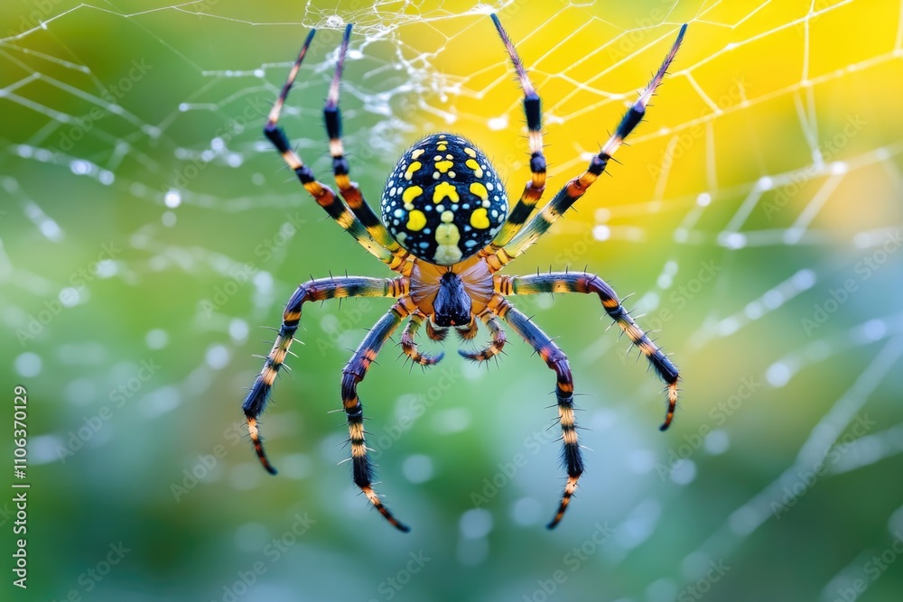 A spider sitting at the center of its intricate web A spider sitting at the center of its intricate web