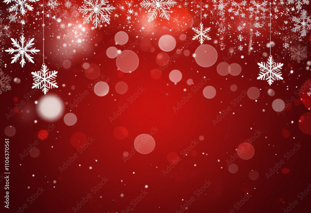 Red Christmas Wonderland with Snowflakes and Warm Bokeh Lights Red Christmas Wonderland with Snowflakes and Warm Bokeh Lights