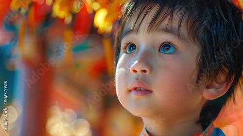 Against a backdrop of colors, an Asian student's thoughtful expression captures the essence of his educational exploration